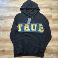 Image of True Religion Hoodie Mens Small Jet Black Contrast Panel Pullover Designer NWT