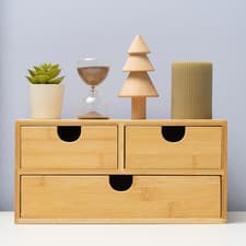 Image of Desk Organizer with Drawers: Bamboo Desktop Storage Drawer Container - Tabletop 