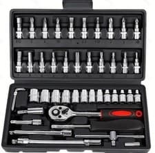 Image of 46 Pieces 1/4" Drive Socket Set&Tool Sets, Ratchet Wrench Set with Bit SocketSet
