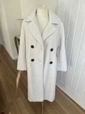 Image of Sosandar Cream/White Longline Borg Coat - Size 14 - rrp £115 - sz 14 sold out
