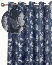 Image of Fully Lined Jacquard Fabric 2 Panels Eyelet Ring Top Curtains - Butterfly Meadow