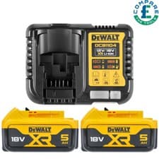 Image of Dewalt Genuine DCB184 18V 5.0Ah Li-Ion Battery Twin Pack With Charger