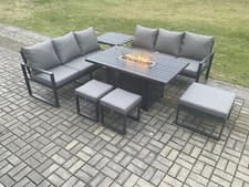 Image of Fimous Aluminium Outdoor Garden Furniture Gas Fire Pit Sofa Dining Table Set