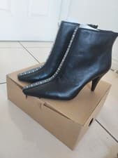 Image of New In Box Zara Black Real Leather Heeled Ankle Boots With Stud Detail Size 5