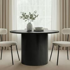 Image of OHS Madison Dining Table Ribbed Wood Effect Round Kitchen Table for 4 People