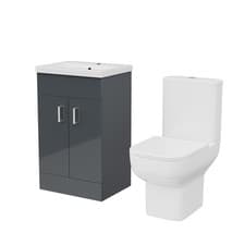 Image of 500mm Dark Grey Basin Vanity & Square White Close Coupled Toilet