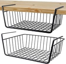 Image of 2PCS UNDER SHELF STORAGE BASKET RACK KITCHEN CUPBOARD ORGANISER HEAVY DUTY NEW
