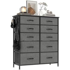Image of HOMCOM Fabric Chest of Drawers, 10 Drawer Dresser for Bedroom, Charcoal Grey