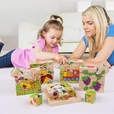 Image of Baby Wooden Blocks Toys Children Cube Jigsaw Puzzles Game Train