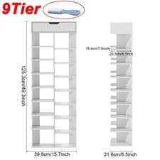 Image of 8/9 Tier Shoe Storage Rack Standing Cabinet Footwear Organizer Narrow Shelf Wood