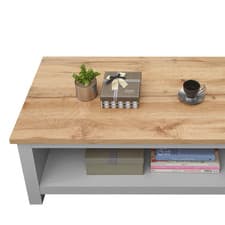 Image of Coffee Table Oak Effect Top Light Grey 1 Shelf Modern Block Leg Living Room