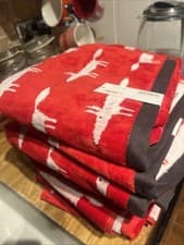 Image of Sold Out XMAS Scion Mr Fox Hand Towel 🦊 Red & White Cotton 50x90cm Reversible