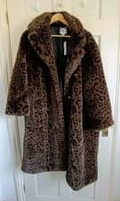 Image of Gorgeous Wallis Collection Leopard Print Faux Fur Long Coat Petite Size 14 BNWT