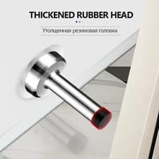 Image of DOOR STOP WALL MOUNTED DOOR STOPPER SATIN STAINLESS STEEL CHROME RUBBER STOPS