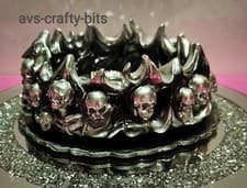 Image of Handmade Skull Ashtray/Silver/Black/Resin/Gothic/13 x 5 Cms