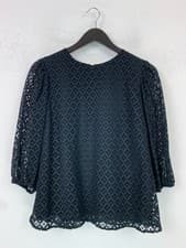 Image of M&Co Black Lace Blouse 3/4 Sleeve Round Neck Smart UK 12 NEW