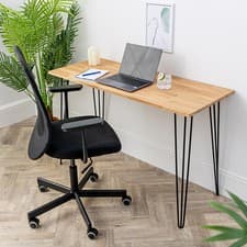 Image of Solid Oak Wood Desk & Hairpin Legs |  Home Writing Office Gaming Workstation