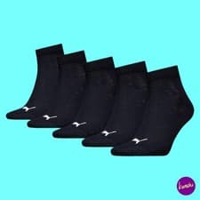 Image of PUMA Unisex Quarter Plain Socks (5 Pack), Cotton Blend, Black, UK 6–8 | EU 39–42