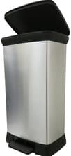 Image of Curver Metal Effect Pedal Touch Slim Deco Kitchen Work Waste Bin 50L - Silver