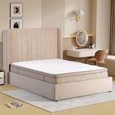 Image of Madison Fabric Ottoman Storage Double Bed In Stone