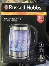 Image of Russell Hobbs, Brushed Stainless Steel Glass Electric Kettle, 1.7L, 21600-10