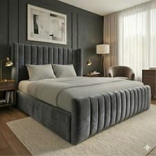 Image of Ottoman Bed Winged Plush Velvet New York Divan Storage Double & King Size Bed