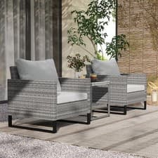 Image of 3 Pieces Rattan Bistro Set with Cushions Glass Top Coffee Table and Chairs