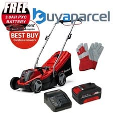 Image of Einhell 33cm Cordless Lawnmower 18V Rotary PXC GE-CM 18/33 Li 4Ah Battery Gloves