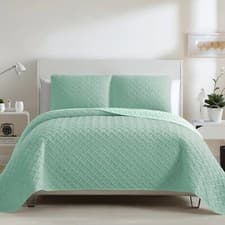Image of 3 Piece Quilted Embossed Bedspread Bed Cover Throws Cosy Double King Bedding Set