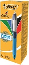 Image of Bic 4 Colours Grip Ballpoint Pen 1mm Tip 0.32mm Line Pack of 12