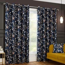 Image of Leaves Eyelet Curtains Blackout Ready Made Ring Top Madrid 3 Colours