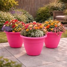 Image of Set Of 3 Wild Meadow Recycled Plastic Pink 30cm Garden Bell Planter .New