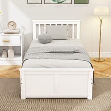 Image of 3ft Single Bed Frame with Drawers Solid Pine Wood Storage Bed for Bedroom White