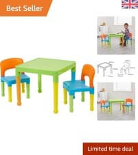 Image of Child-Safe, Easy-Clean Multicoloured Table & 2 Chairs Set - Ideal for Ages 2+