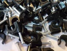Image of 7mm ROUND BLACK CABLE CLIPS with Fixing Nails(PACKS OF 50 OR 100