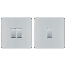 Image of Screwless Flat Plate Double Light Switch, Polished Chrome, 2-Way,