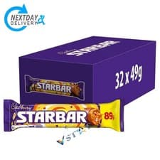Image of Cadbury Starbar Chocolate Bar 49g x 32 Caramel Peanut Snack Treat BBD: 30|7|26