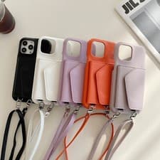 Image of Cross body shoulder belt back flip wallet leather case kickstand card holder
