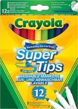 Image of CRAYOLA Supertips Washable Markers Felt Tip Pens in Assorted Colours Pack of 12