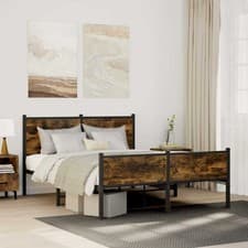 Image of Metal Bed Frame without Mattress Smoked Oak 150x200 cm King Size