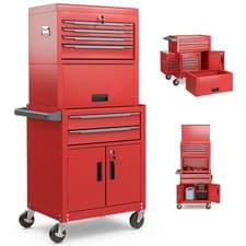 Image of 6-Drawer Rolling Tool Chest 3-in-1 Heavy-Duty Tool Storage Cabinet Red