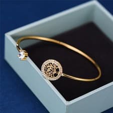 Image of White Zircon Tree of Life Bracelet For Women Adjustable Rose Gold Color Jewelry
