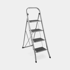 Image of 4 Step Ladder Folding Steel Anti Slip Steps Handrail Grey Black 126cm