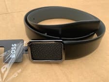 Image of Hugo Boss Mens Ereso Leather Belt Black 85cm (fits 30” ) RRP £149 New