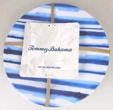 Image of NEW Tommy Bahama Melamine Salad Plates 8.5" Hibiscus Blue Ink Stripe Set Of 4 