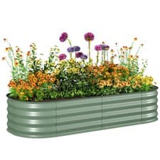 Image of Outsunny Galvanised Raised Garden Bed Planter Box with Safety Edging, Green