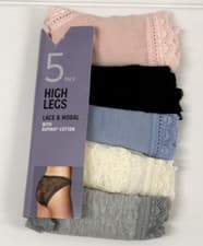 Image of ex M & S Ladies 5 Pack Lace & Modal Supima Cotton High Legs Briefs Sizes 8 to 20