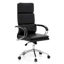 Image of Ergonomic Leather Office Chair w/Adjustable Lumbar Support-Black