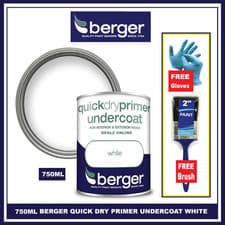 Image of Berger Quick Dry Primer Undercoat 750ml White Timber & Metal FREE BRUSH & GLOVES