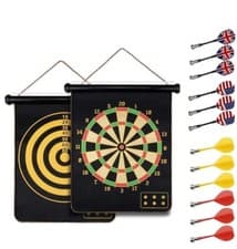 Image of Double-Sided 15-Inch Magnetic Dartboard with 12 Colorful Darts - Safe Family Fun